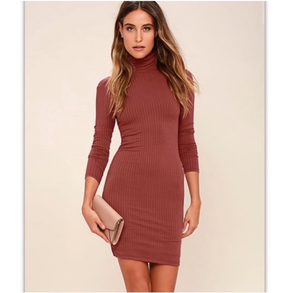 NWT Lulu's Rusty Rose Autumn Turtleneck Long Sleeve Dress Size Large